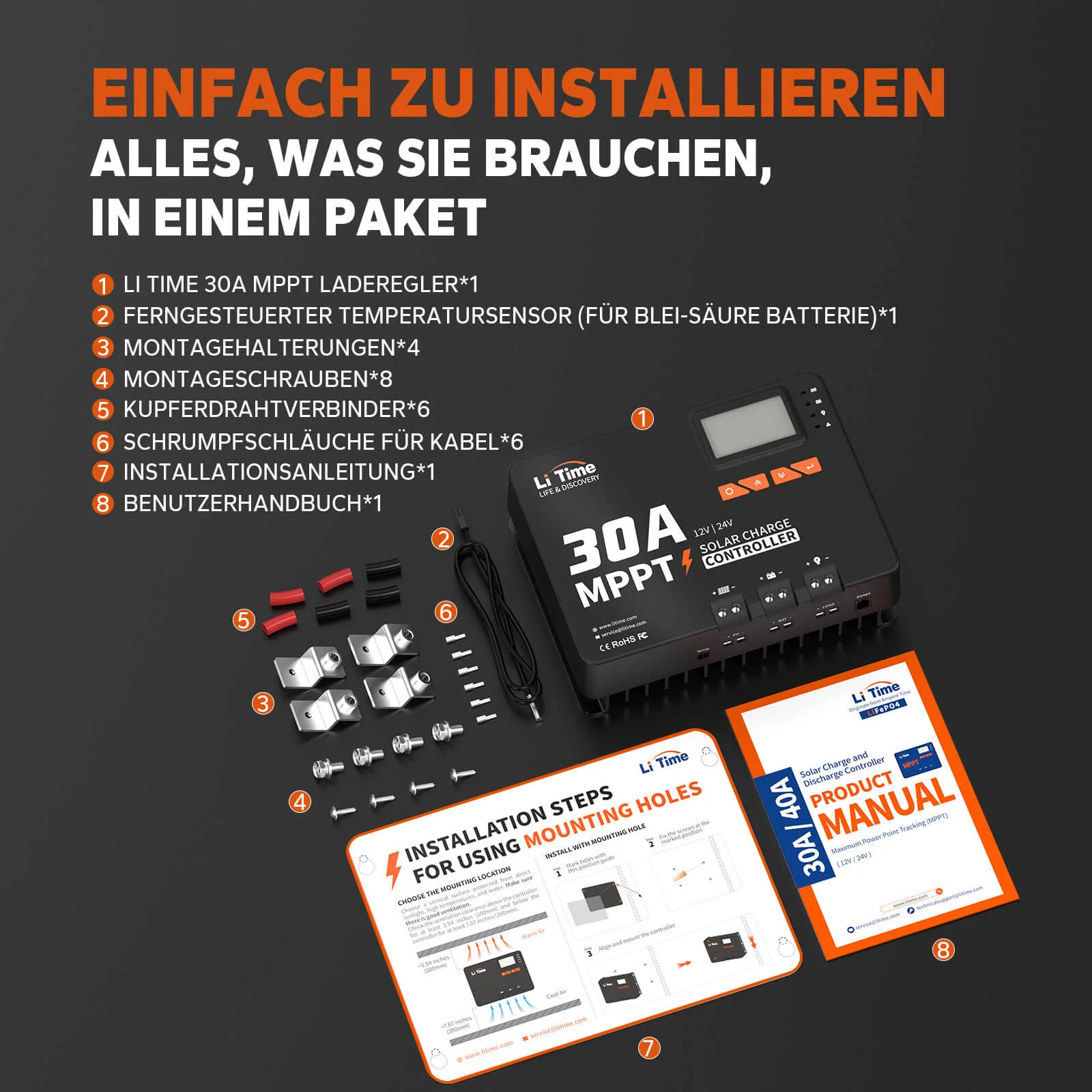 LiTime 30A MPPT 12V/24V Solar Charge Controller with Built-in Bluetooth — фото 8