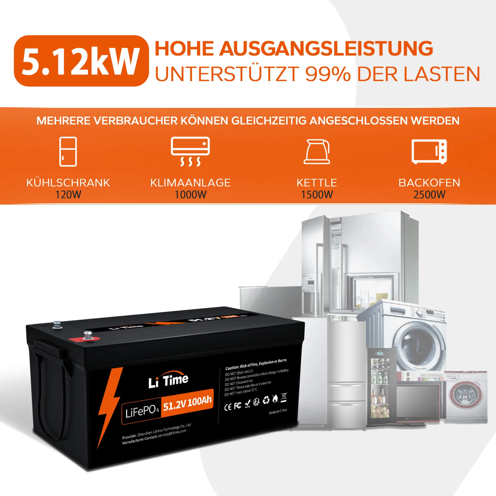 LiTime 51.2V 100Ah глибокий цикл LiFePO4 літієва батарея — фото 5