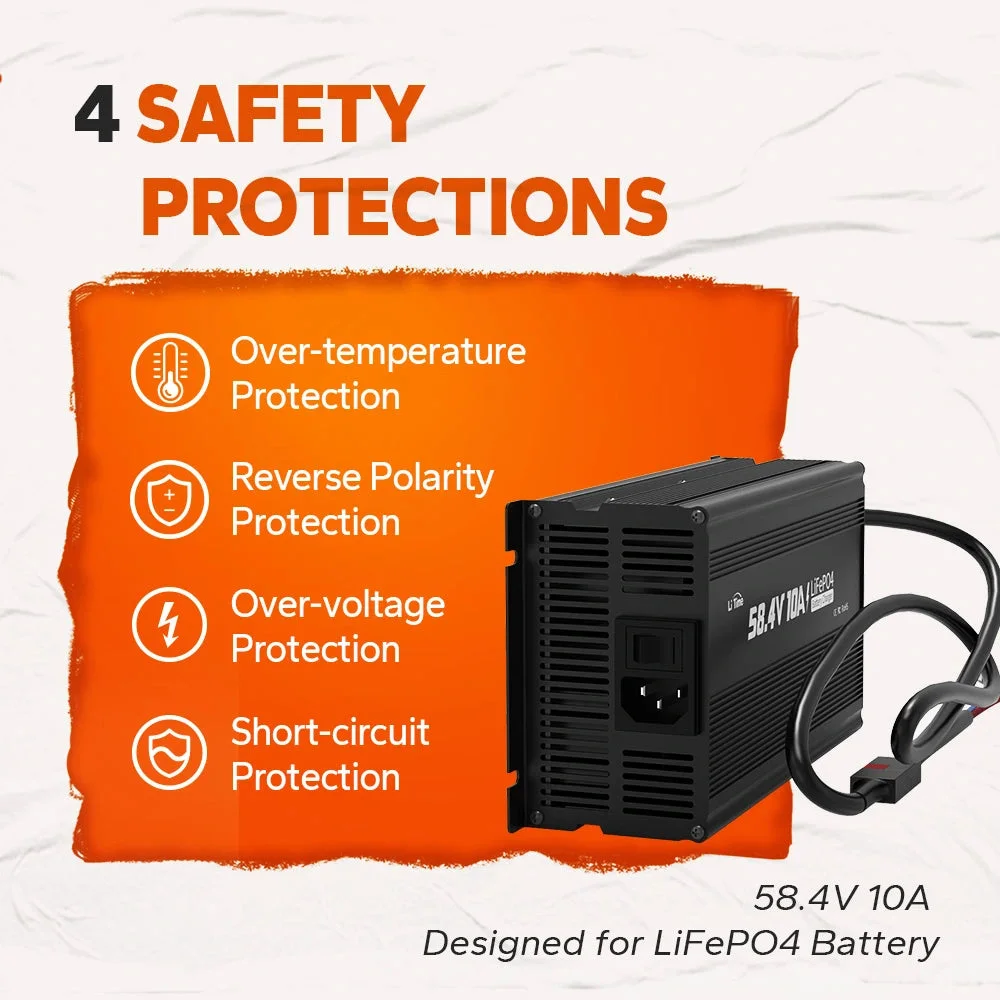 LiTime 58.4V 10A LiFePO4 зарядний пристрій для 51.2V LiFePO4 акумулятора, з інтелектуальною функцією заряджання 0V — фото 3