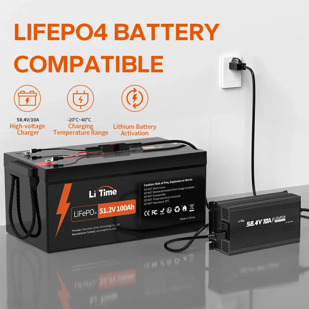 LiTime 58.4V 10A LiFePO4 зарядний пристрій для 51.2V LiFePO4 акумулятора, з інтелектуальною функцією заряджання 0V — фото 7