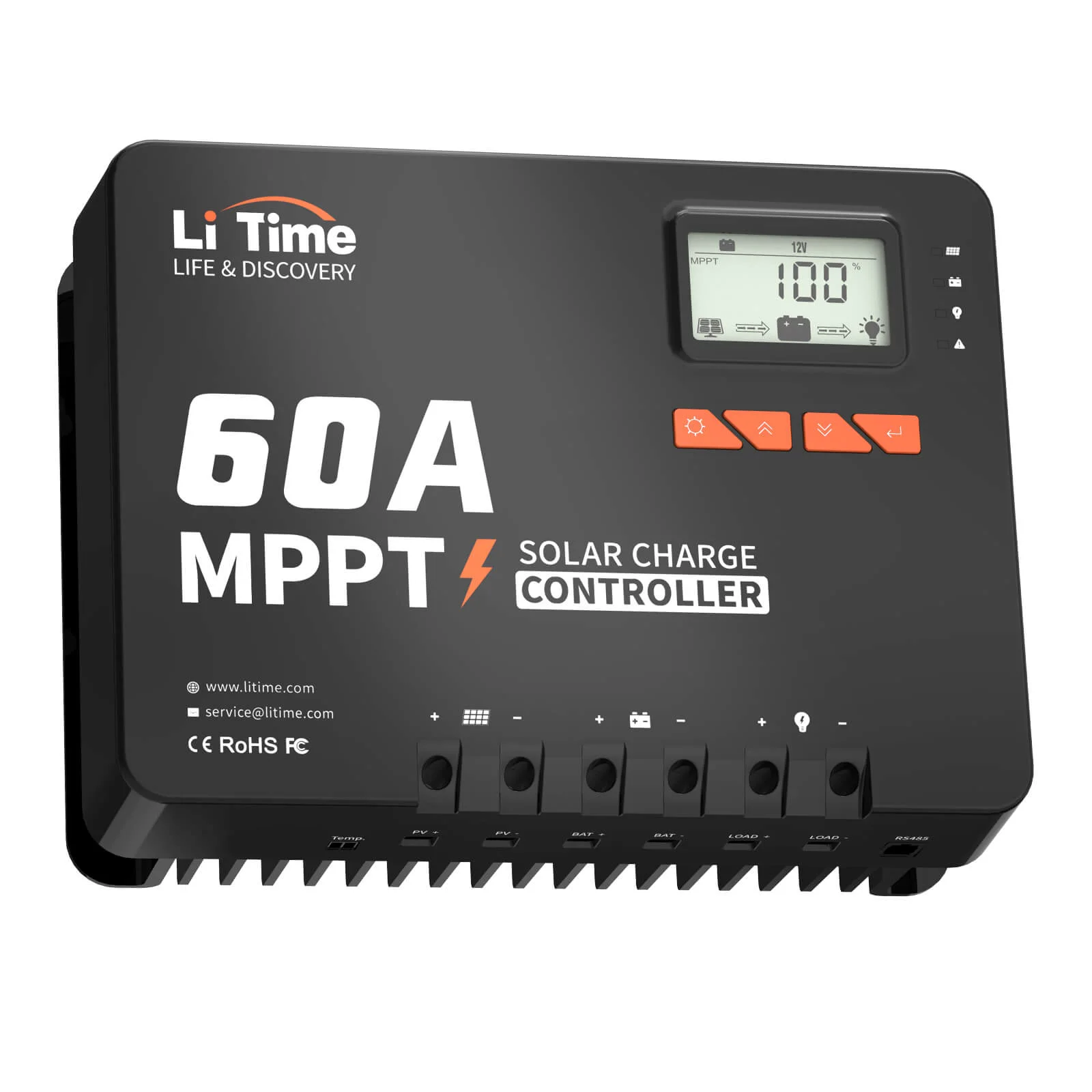 LiTime 60A MPPT 12V/24V/36V/48V Automatischer Controller DC-Eingang Solarladeregler mit Bluetooth-Adapter — фото 1