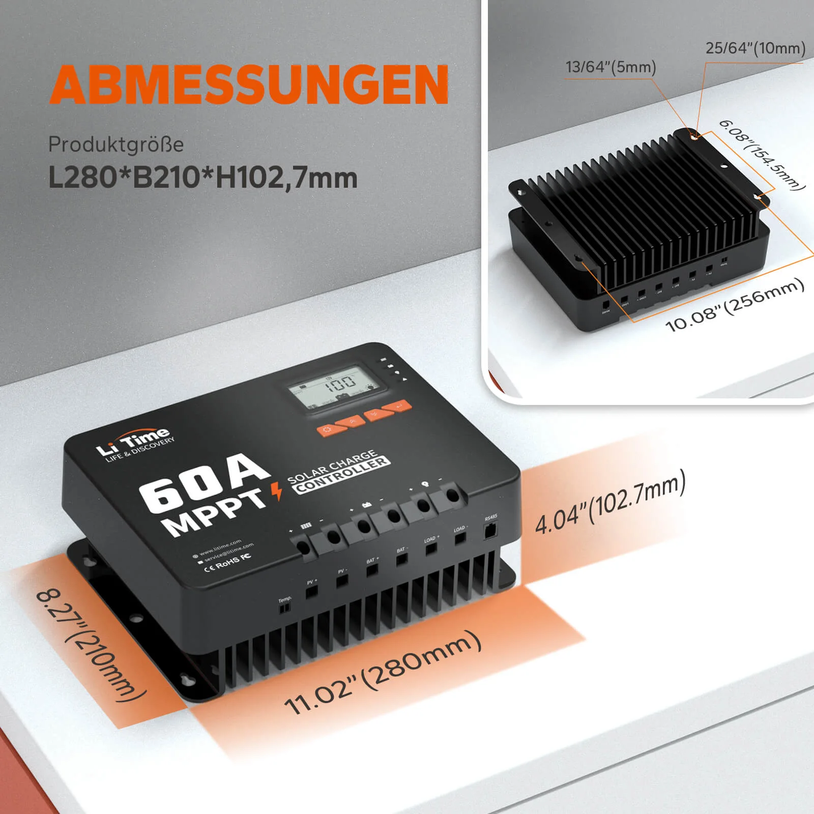 LiTime 60A MPPT 12V/24V/36V/48V Automatischer Controller DC-Eingang Solarladeregler mit Bluetooth-Adapter — фото 3