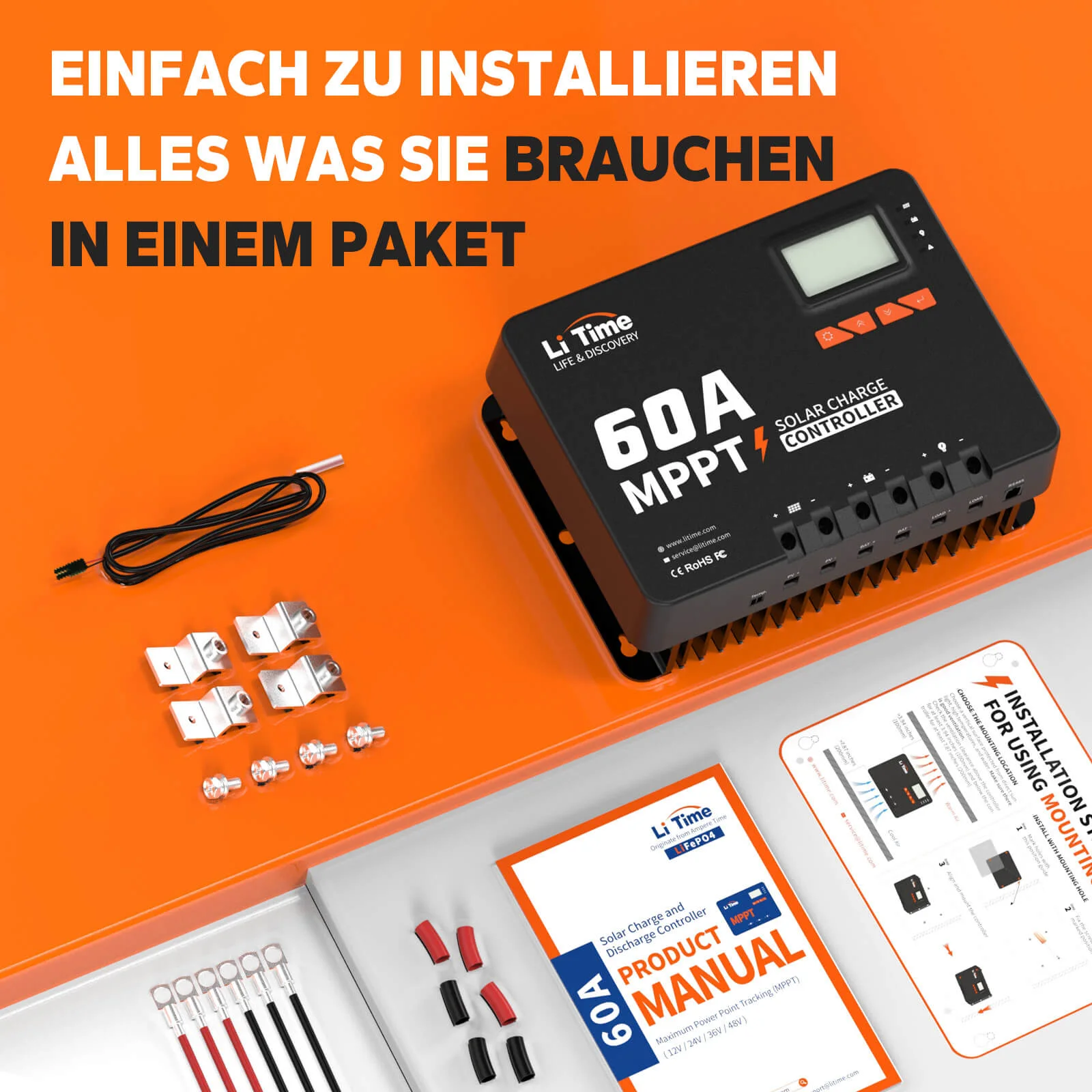 LiTime 60A MPPT 12V/24V/36V/48V Automatischer Controller DC-Eingang Solarladeregler mit Bluetooth-Adapter — фото 9