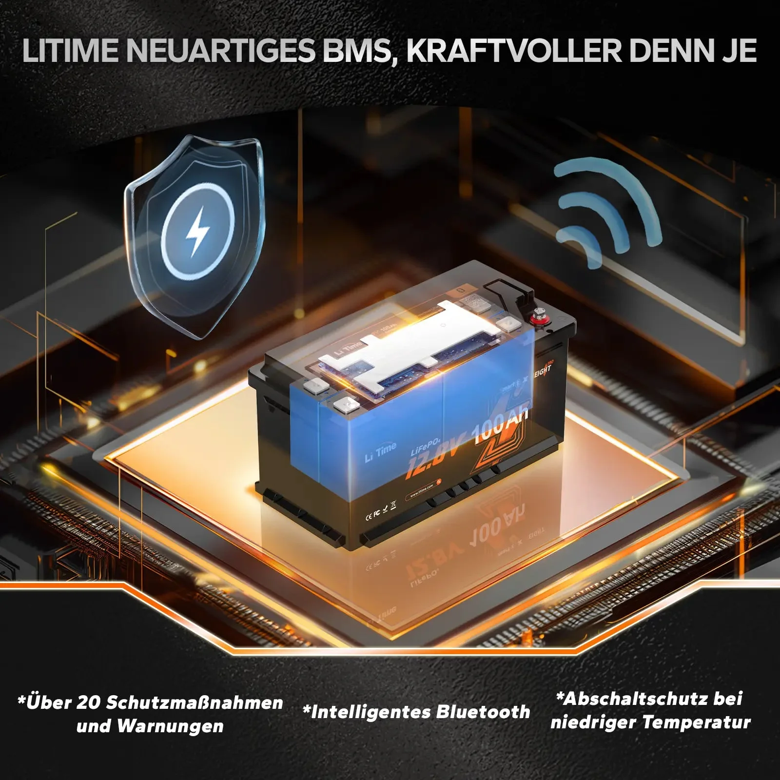LiTime [Ukraine] LiFePO4 12V 100Ah Akku mit Bluetooth-Monitor – 100A BMS — фото 5