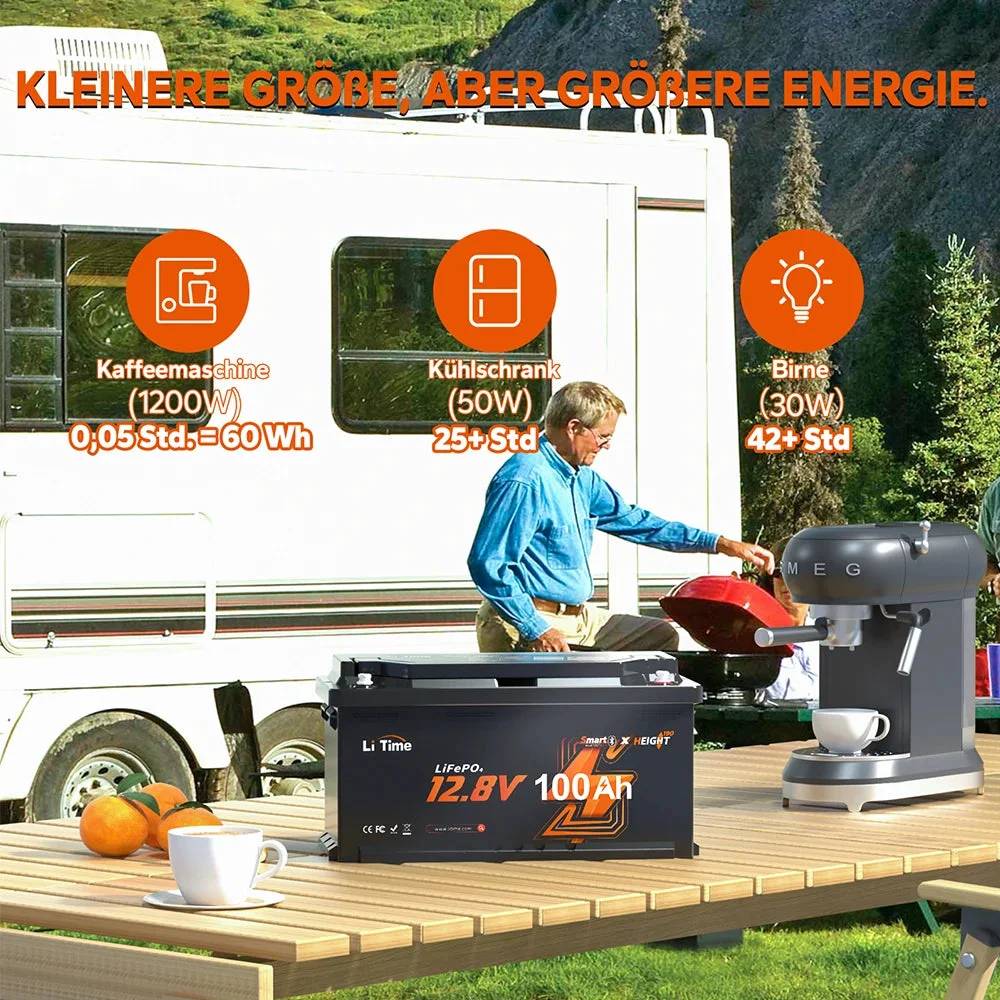 LiTime 12V 100Ah H190 глибокого циклу LiFePO4 батарея з Bluetooth - підсидіння будинку на колесах DIN H8 L5 група 49, сертифіковано ECE R10! — фото 8