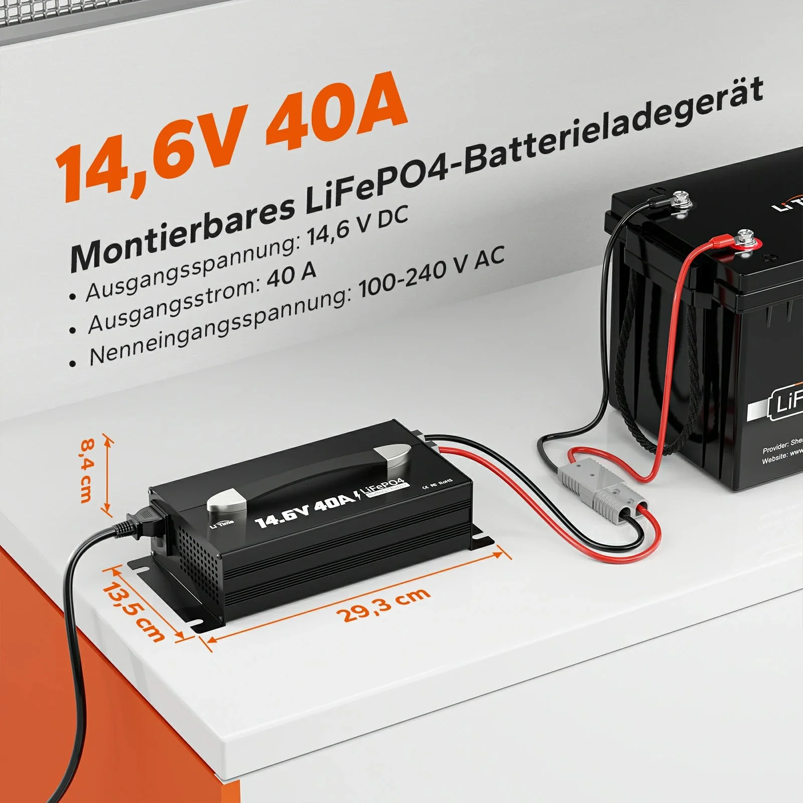 Charger for lithium batteries LiTime 12V (14.6V) 40A with mount and handle — фото 2