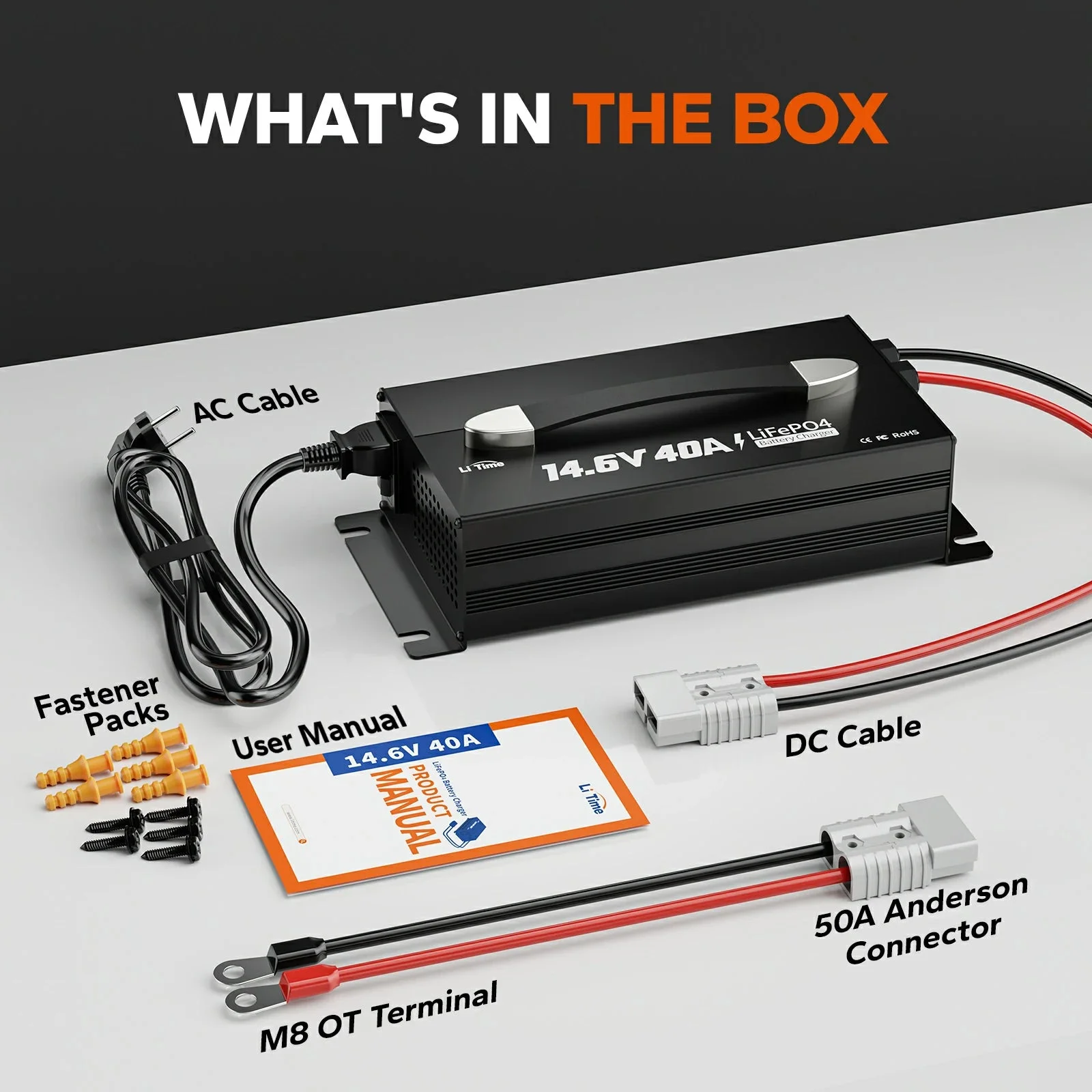 Charger for lithium batteries LiTime 12V (14.6V) 40A with mount and handle — фото 10